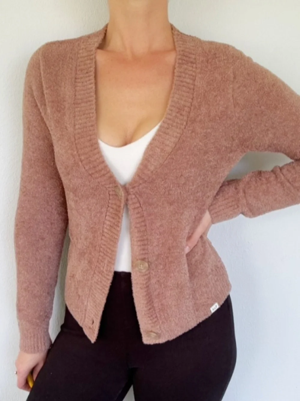 Abercrombie kids light brown fuzzy chenille button front cardigan sweater 13/14